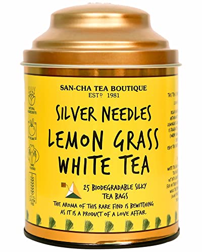 Image of Sancha Tea Boutique Lemongrass White Tea Bags, Pyramid Tea Bags (Pack of 25), 100% Biodegradable, Environment Friendly Tea Bags, Worlds Healthiest Tea, Relaxing & De-Stress Tea