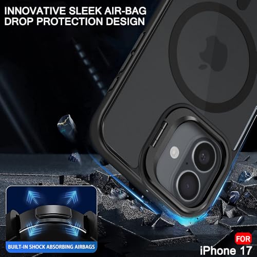 Image of TheGiftKart Hybrid Matte Frosted Back Cover Case for iPhone 17 Compatible with MagSafe | Built-in Stand | Shockproof Hard Back Cover Case for iPhone 17 (PC & TPU, Translucent Black)