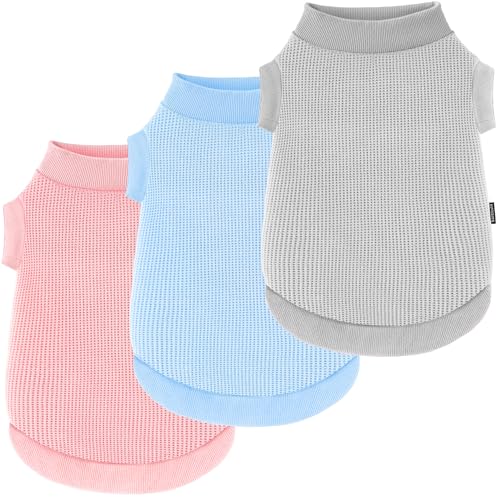 BAOBICUTE 3 Pack Dog Shirt for Small Supplies Functional Waffle Dog Clothes Warm Soft Sweatshirt Outfit for Dogs Cats Pet Apparel