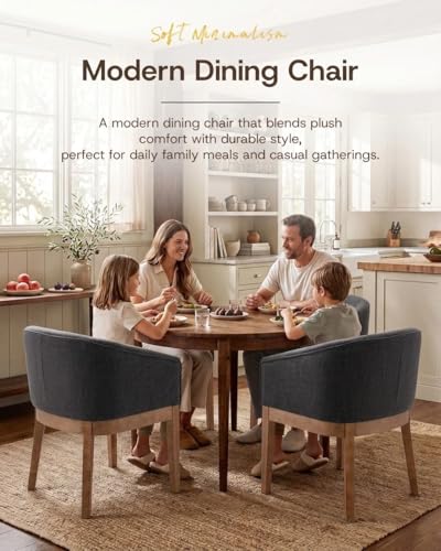 Image of HNY Barrel Dining Chairs Set of 6, Mid Century Modern Upholstered Dining Chairs with Arms, Linen Kitchen & Dining Room Chairs, Solid Wood Frame Accent Chairs for Kitchen, Apartment, Charcoal Black