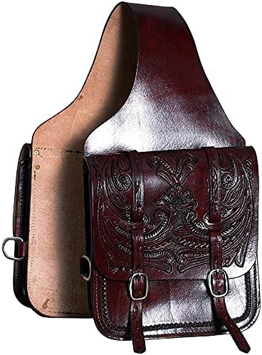 Horse Saddle Bag Cowhide Genuine Leather Western Equestrian Trail Tooling Carving Horse Saddle Bag Tooled Carved Pack Equipment Horse Saddle Bags Size: 10” L x 10” W x 3 ½” D inches, CRVD88