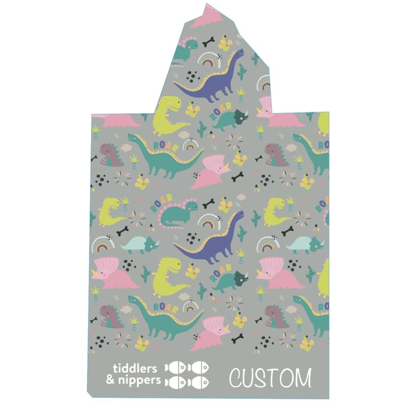 tiddlers & nippers Kids Patterned/Plain Microfibre Hooded Towel/Poncho | Super Absorbent Microfiber & Quick Drying | Ideal For Beach, Pool, Holidays & Travel (Personalised Dinky Dinos, 5-10 Years) โ image 1