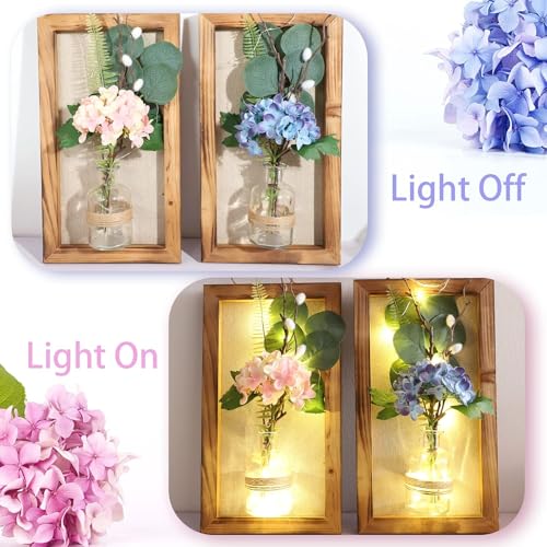 Image of Handmade Glass Wall Sconces with LED String Lights - Decorative Mason Jar Wall Decor with Hydrangea Bouquet - Perfect Housewarming Gift