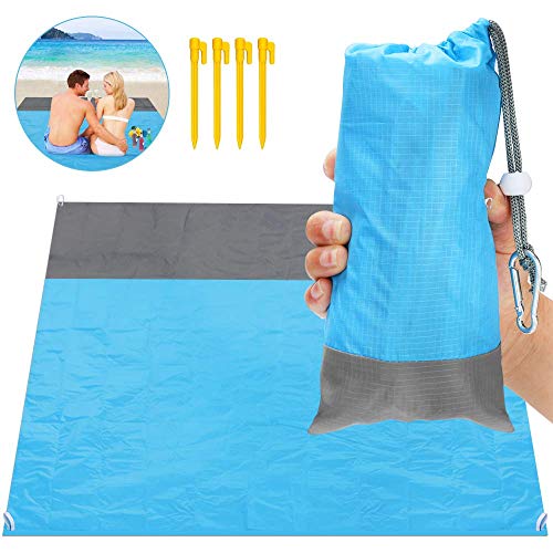ASANMU Stranddecke, Picknickdecke 210 x 200 cm Stranddecke Wasserdicht, Ultraleicht Outdoor, Ideal für Den Park, Reise und Camping Sandabweisende Tragbare Camingmatte Matte mit 4 Pfosten