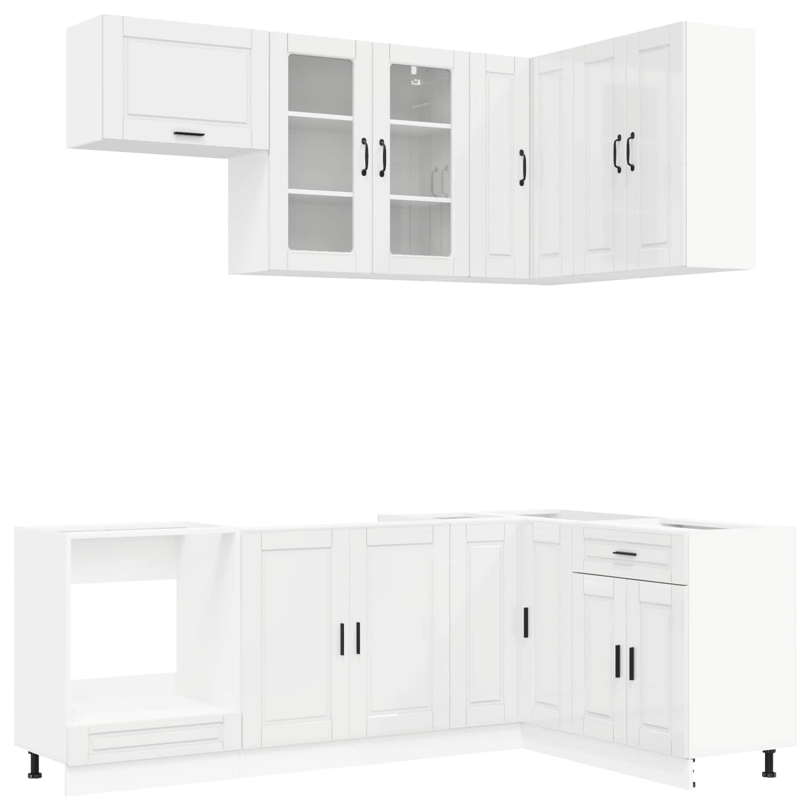 Mobile da cucina Porto, 8 pezzi, bianco lucido, in legno