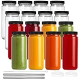 TOMNK 16 Pack 16oz Glass Juice Bottles, Travel Drinking Glass Bottles with Caps and Straws, Reusable Drinking Jars Smoothie Cups for Tea, Kombucha, Boba Milk, Fruit Drinks, Beverage