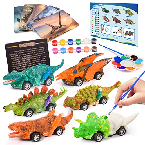 Toys Gifts for 3-12 Years Old Boys: faentwc 2 in 1 Dinosaur Toys Painting Kits and Pull Back Cars , Arts and Crafts Toy Set for Girls Kids with Dino Figurine, Education Creative DIY Set Gift for 4-8