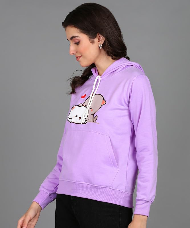 Image of Popster Oversize Regular Fit Hooded Neck Fleece Sweatshirt for Women Lavender Small