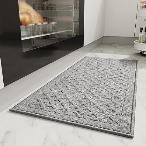 tchdio Kitchen-Rugs Non Slip Washable, Absorbent Kitchen Mats for Floor, Comfort Rugs for Kitchen Floor Mats, Kitchen Runner Rug in Front of Sink, Laundry, Hallway (Gray, 20''x32'') Cover
