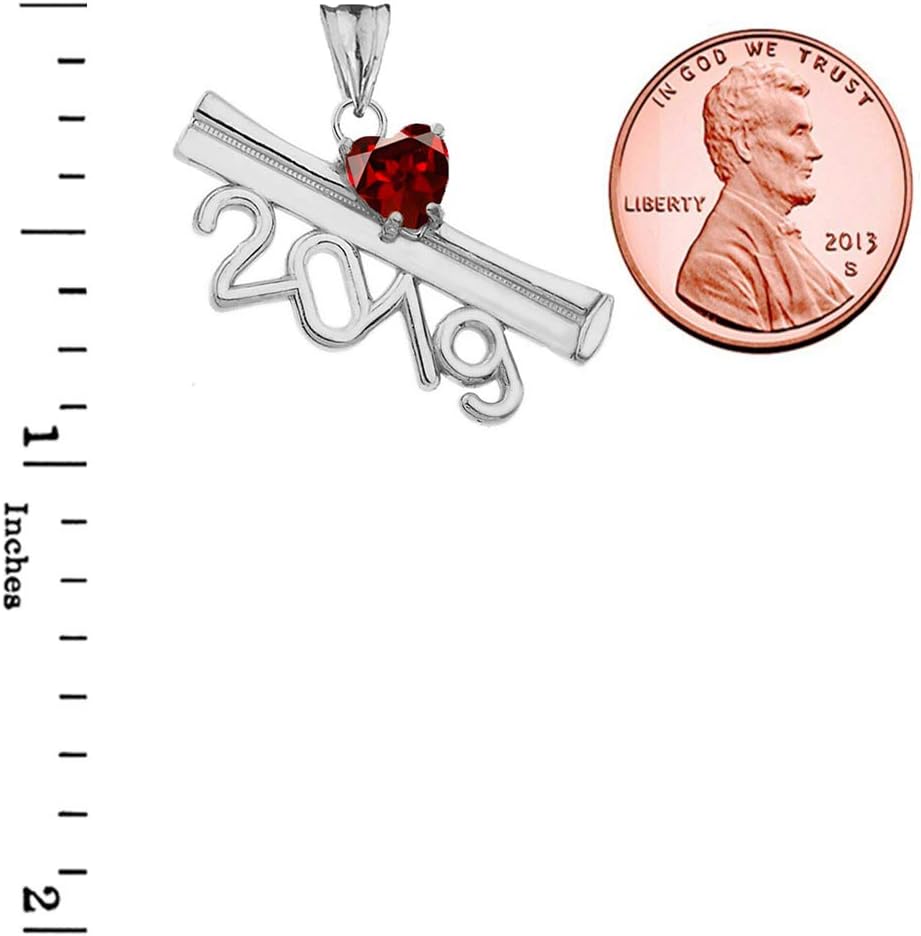 Elegant Sterling Silver 2019 Graduation Diploma Personalized Heart-Shaped Birthstone Cubic Zirconia Pendant