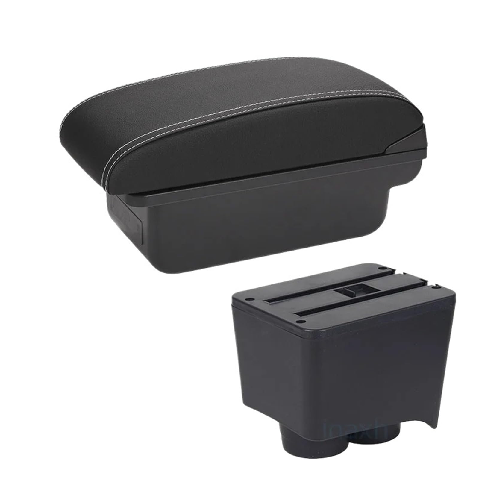 UMDJJU For VW For Polo 9N 3 2002-2009 Retrofit Parts Storage Box Car Interior Accessories USB Car Centre Console Armrest Box(C3 Black white NOUSB)