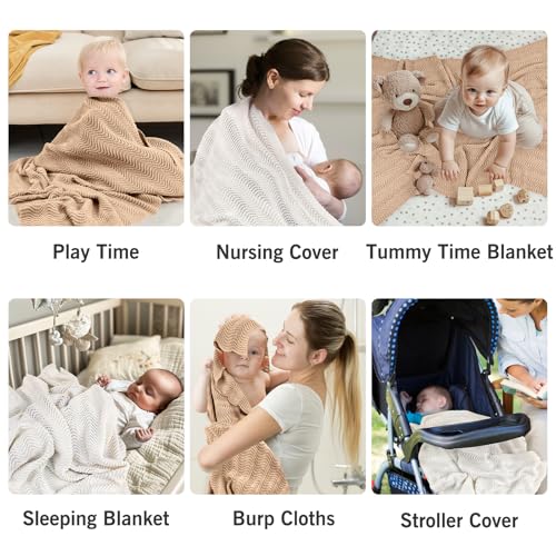 Image of Cotton Knitted Baby Blanket - Neutral Swaddle Receiving Blanket for Newborn, Toddler, Boys & Girls, Crib or Stroller Blanket with Gift Box, 31x40 Inch (White)