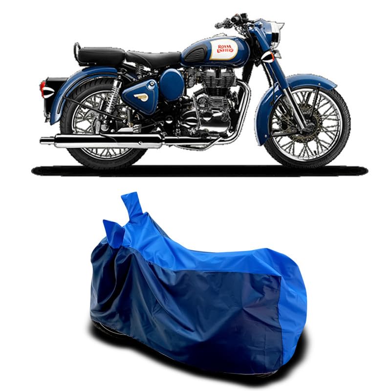 Image of DUFFEL-Two Wheeler Bike Body Cover Compatible for Royal Enfie Bullet 350 Heat Protectio /UV-Rays /Birds Dropping /DustProof /Waterproof All Variants [Nevay Blue]