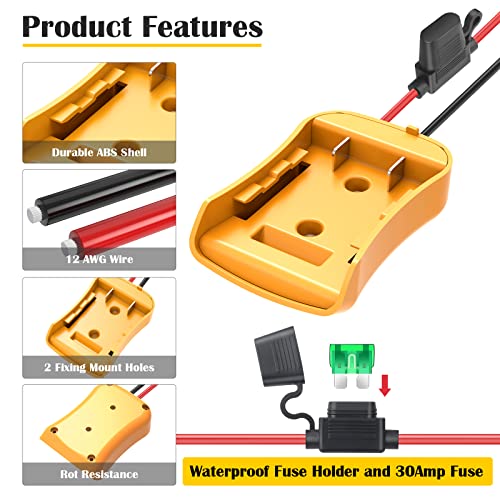 Image of 2 Packs Power Wheel Adapter for Dewalt 20V Battery Adapter Power Wheel Battery Converter Kit with Fuses & Wire Terminals, 12AWG Wire, Power Connector for DIY Rc Car Toys, Robotics and Rc Truck