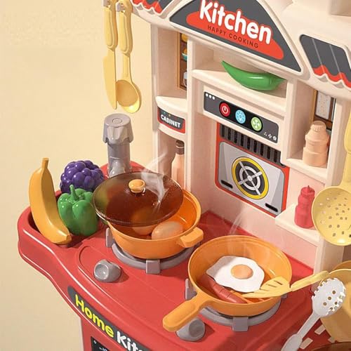 Image of Cable World Kids Kitchen Play Set for Kids| 50 Pieces Pretend Play Cooking Set with Utensils, Pots, Pans, Fruits & Vegetables | Mini Kitchen Toy with Storage Cabinet | Educational Role Play Toy