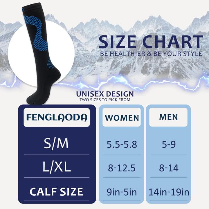 Image of fenglaoda 8 Pairs Compression Socks for Men & Women 20-30 mmHg Knee High Nurse Pregnant Running Medical and Travel Athletic