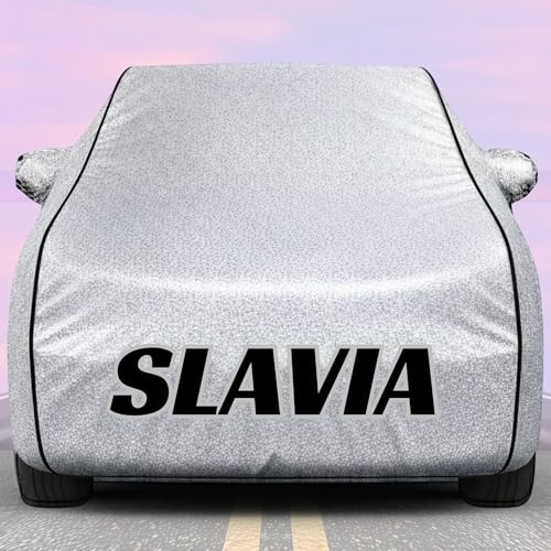 Image of Kings of Cover New Silver 100% Waterproof Slavia Car Cover | Polyester Car Body Cover for Rain & Sun | UV Protection, Dustproof, Scratch Resistant, Windproof, Heat Resistant, Custom Fit