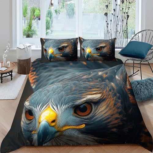 Housse de couette 220x240cm aigle noir imprimé 3D microfibre avec taies