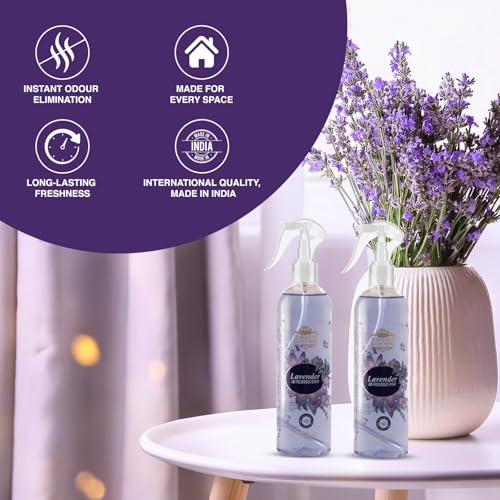 Image of Next English Leather Lavender Air Freshener Spray for Home, Car & Office - 200 ml (Pack of 2) | Long Lasting Room Freshener | Gas-Free Deodorizer for Indoor Spaces | Twin Value Pack