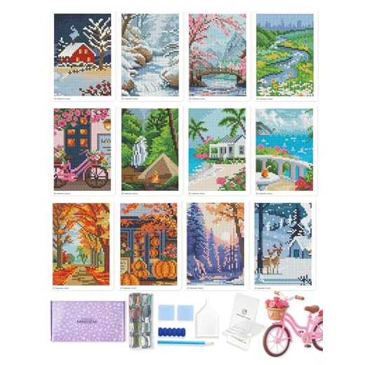forever young Minigem Diamond Painting klein – 12-teiliges Diamond Painting Set, 3-Stunden-Malerei im Postkarten-Stil, Diamond Painting eckige Steine, Für Reisen, 5x7 Zoll (Zwölf Monate)
