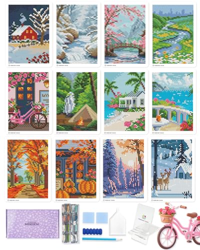 Foreveryoung Minigem Small Diamond Art Kits for Beginners 12Pcs Square Drill Diamond Painting Kits for Adults 3-Hour Painting Postcard-Style Mini Diamond Art Kits for Adults 5x7 Inch (Twelve Months)