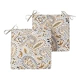 Outdoor 18 inch Square Patio Dining Chair Pads – Comfortable Fiber-Filled Seat Cushions with Ties, Reversible Polyester Fabric - Arctic Paisley, Set of 2