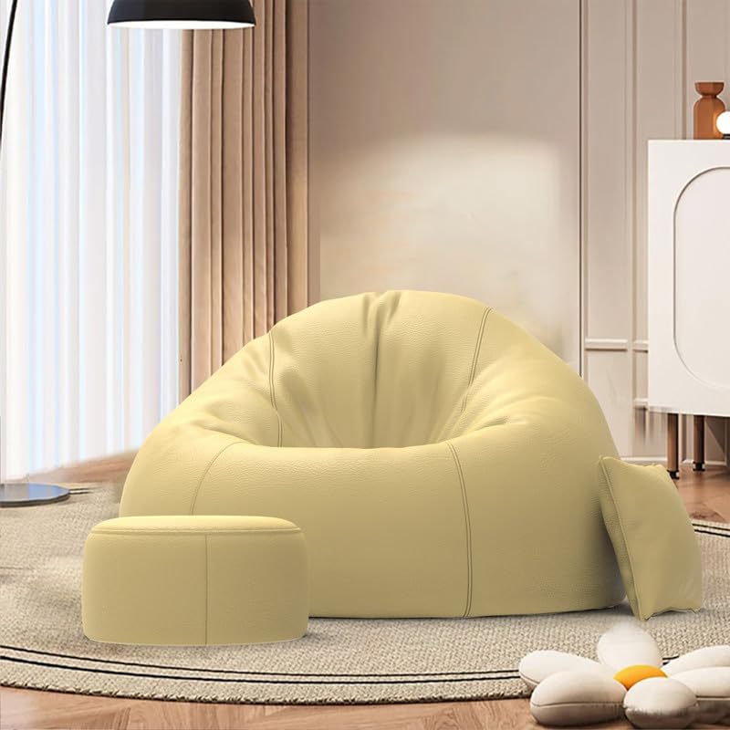 Image of Biggie Bean Bag Chair with Beans Filled 6XL Comfort Essence Bean Sofa-Designed for Relaxation-Crafted for Elegant Spaces with Free Cushion & Footrest (Matching Color : Leatherette Cream)