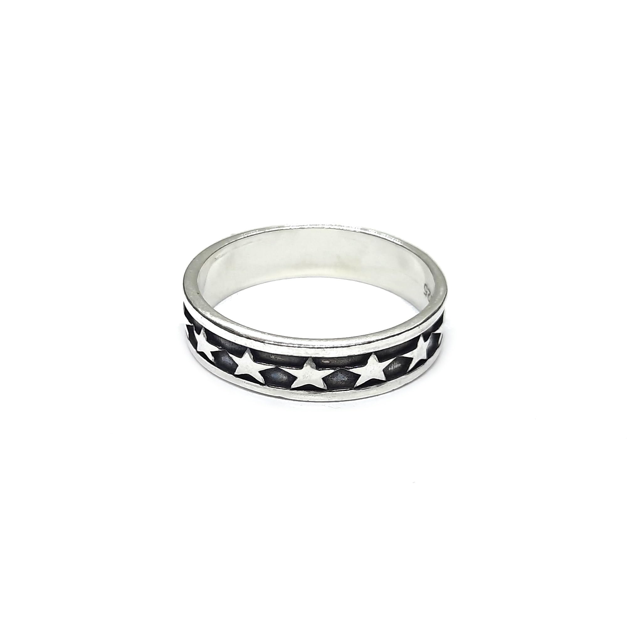 Anillo de plata esterlina genuina Banda de 6 mm Estrellas Sólida con sello 925 Hecho a mano