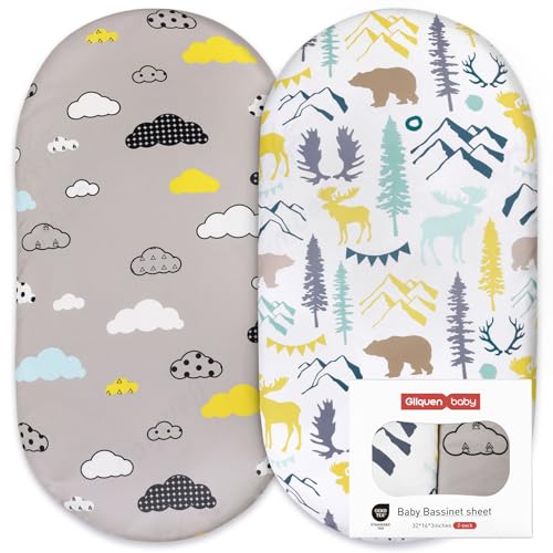 GLLQUEN BABY Bettlaken Spannbettlaken für Babybett 2 Pack,Matratzenschoner für Laufgitter, Oeko-tex100 Moseskorb Stubenwagen Baby Spannbetttuch Bezug, Kinderwagen Matratzenbezug für Neugeborenes