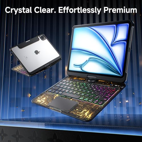 Image of Clear Wireless Keyboard Case for iPad Air 13 Inch (M4 /M3 /M2, 2026 /2025 /2024) / iPad Pro 12.9 inch (6th /5th /4th /3rd Gen), 7-Color Backlit, Pencil Holder & Multi-Touch Trackpad, 360 Rotatable,Black