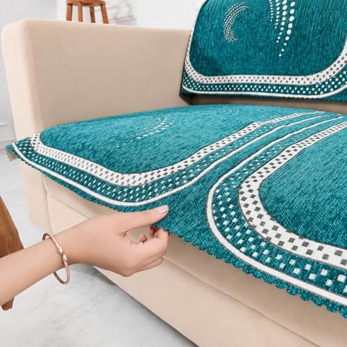 Image of Homerz Premium Chenille Fabric Sofa Cover | Soft, Durable & Dustproof | Decorative Couch Cover (Ghoomar Teal, 2 Seater, Seat Cover with Backrest)