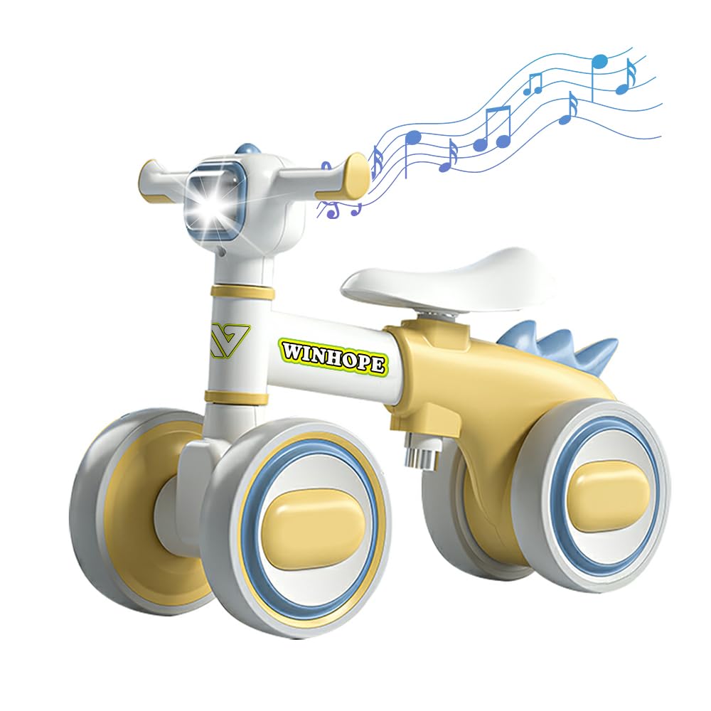 WinHope Baby Balance Bike for 1-3 Year Old Boys & Girls, Silent Wheels, with Colorful Lights & Music, Toddler Balance Bike for 12-36 Months Kids, Safe Ride-On Toy(Yellow)