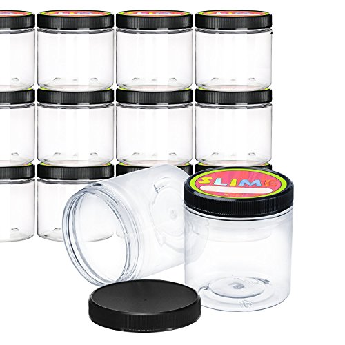 Empty Slime Storage Containers - 12 Pack - 8 Oz. Clear Slime Jars