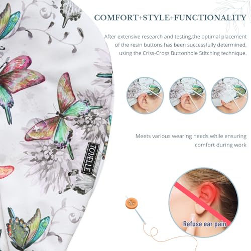 Image of Scrub Caps for Women with Buttons, Classic Surgical Caps | Double-Sided Printed, Adjustable,Long Hours, Sweatbands, Fabric Help Reduce Static Buildup