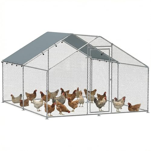 PawHut Enclos poulailler, grand poulailler 10,2 m², enclos poule avec couverture imperméable et anti-UV, porte verouillable, cage en acier galvanisé,...
