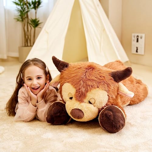 IKASA Groß Hochlandkuh Kuh Kuscheltier Riesen Stofftier,85cm Gross Plüschtier Riesige Plüsch Spielzeug Jumbo Plüschtiere,Geschenk für Kinder