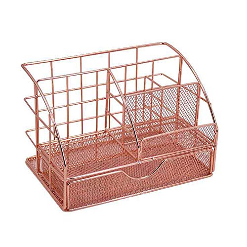 Osierr6 Upgraded Desk Organizer for Women, Cute Mesh Office Supplies Accessories Essentials Caddy with Drawer for Home & Office Desktop Organization & Decor, Rose Gold 9.455.515.12inch