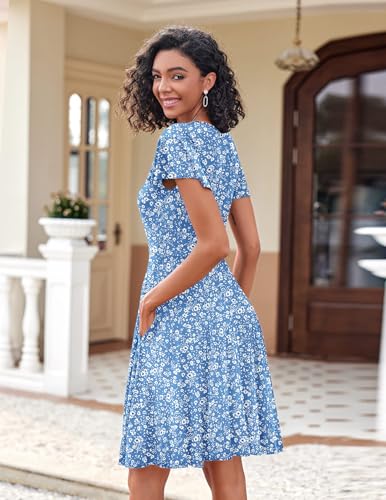 Image of Zeagoo Womens Summer Dress Casual Swing Sundresses Floral Ruffle Short Sleeve Wedding Guest Dress Beach Mini Dress 2026