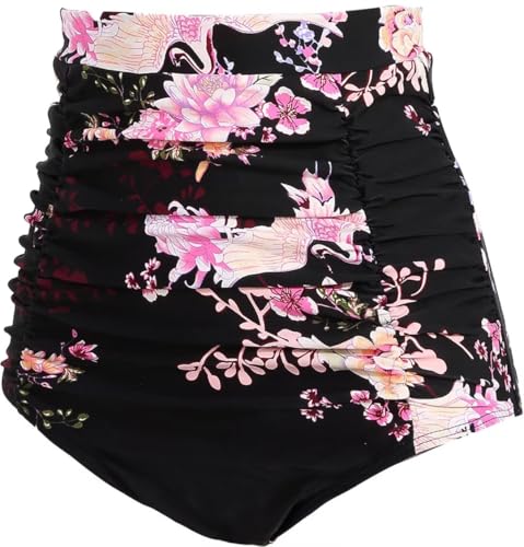 Image of COCOPEAR Women's Ruched High Waisted Bikini Bottom Retro Vintage Swim Short Tankinis