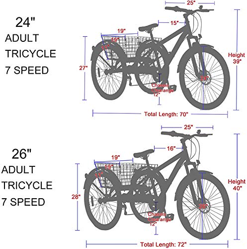 image for Slsy Adult Mountain Tricycle, 7 Speed Three Wheel Bike, 24 Inch Adults