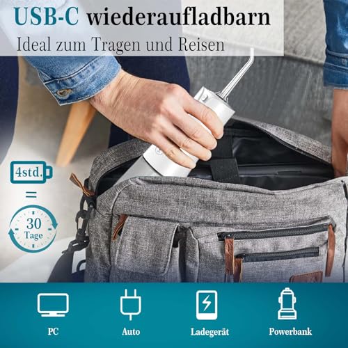 SURFOU Munddusche Kabellos Mundduschen 230ML 5 Modi 7 Düsen, Mundduschen Reise Water Flosser IPX7 Wasserdicht USB-C Wiederaufladbar für Reisen & Hause – Bild 8