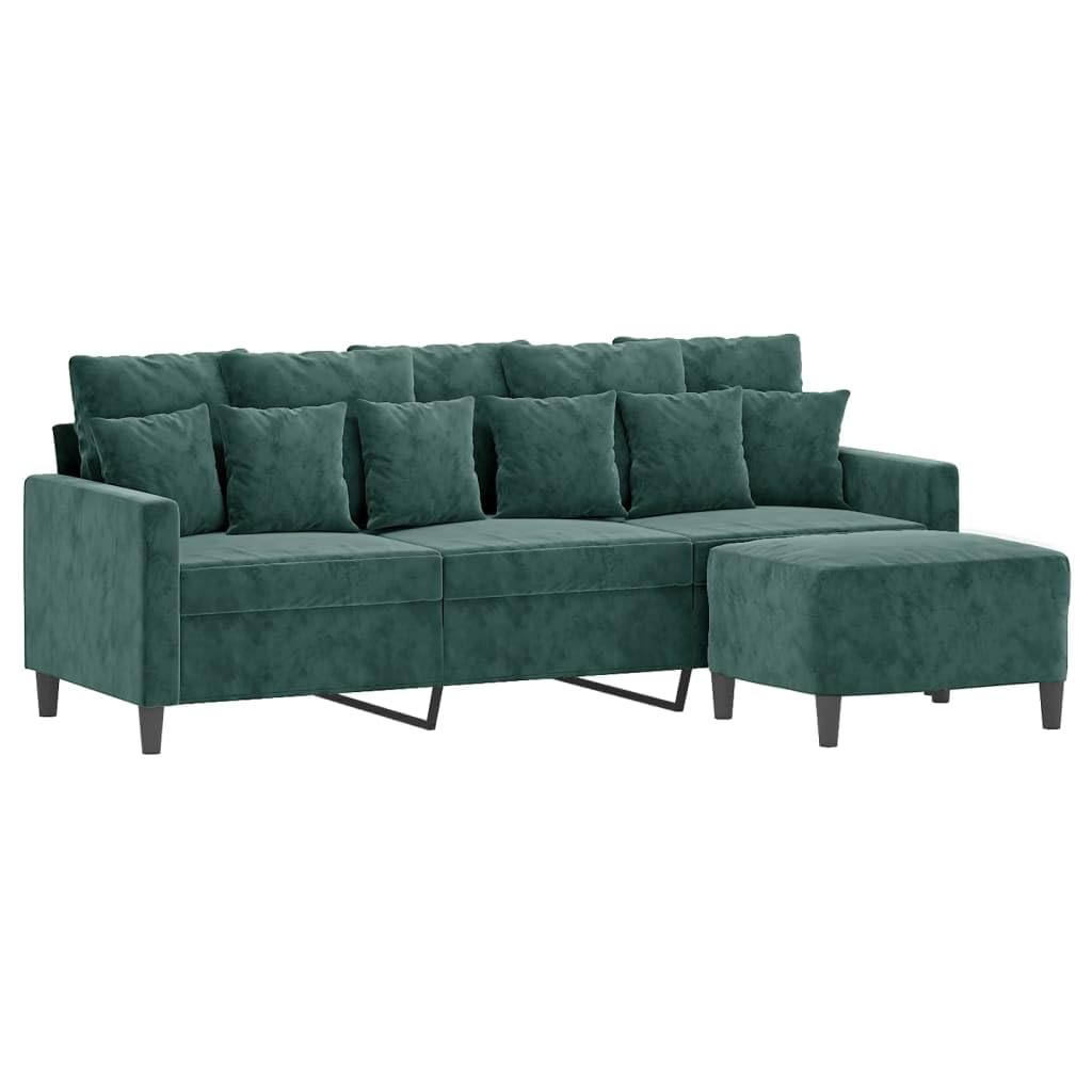Générique Divano a 3 posti in velluto verde scuro 180 cm con poggiapiedi, design moderno e confortevole per soggiorno