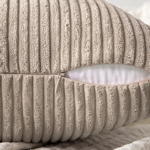 Image of MIULEE Taupe Decorative Throw Pillow Covers 20x20 Inch for Couch Bed Sofa Pack of 2 Light Brown Neutral Boho Farmhouse Throw Pillows Soft Cross Corduroy Patchwork Textured Tan Cushion Cases