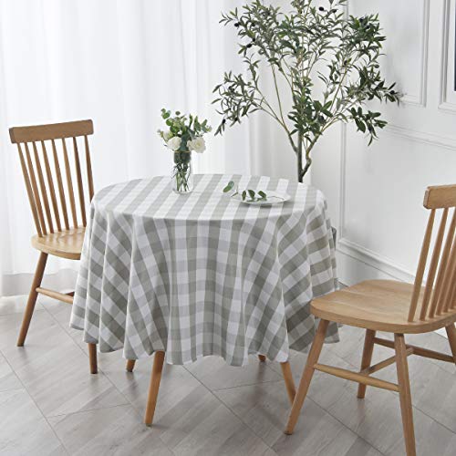 Maxmill MM-ATLAS-GREY WHITE-70 Round Checkered Tablecloth Spillproof Wrinkle Free Heavy Weight Gingham Table Cloth thumb #3