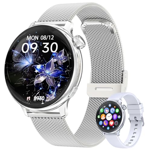Montre Montre Connectée Femme , 1.27" Smartwatch avec Appel Bluetooth , 24H Fréquence Cardiaque/Sommeil/SpO2/Sommeil, 120+ Modes Sport Montre, IP68 Fitness Podomètre pour Android iOS Ronde, Argenté