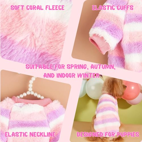Small Dog Sweater,Dog Winter Warm Flannel Stripe Onesie Pajamas, Pet Colorful Cold Weather Pullover Coat for Cats Small Dogs_M(Pink) - Image 3