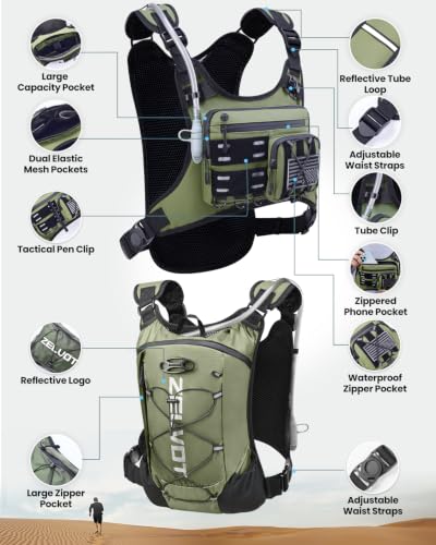Image of Zelvot Running Vest with 2L Water Bladder, Hydration Backpack, U.S. Design Patent, Lightweight Hydration Pack with Gear Holder, Reflective Chest Pack for Men Women