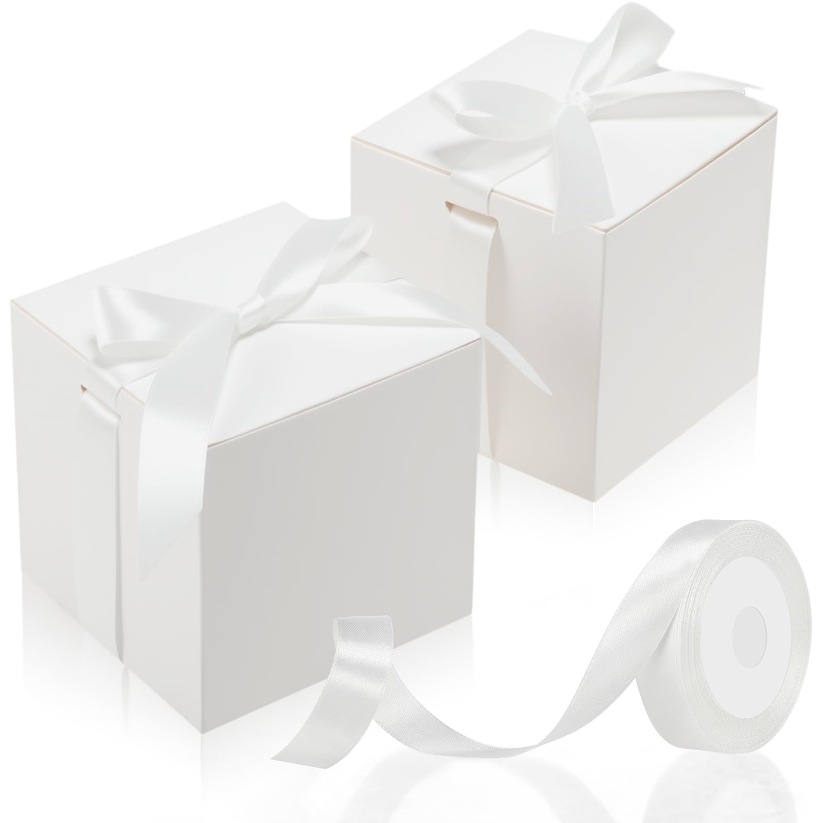 MotiMind 48 Pcs Wedding Gift Boxes with Ribbon Small Party Favor Boxes with Lids Mini Treat Candy Container for Easter Party Birthday and More(White,4