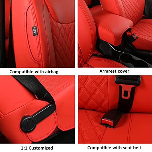 Image of GIANT PANDA Jeep Wrangler 4 Door JK 2013-2017 Full Set Car Seat Covers for Sahara Sport Rubicon Unlimited Willys Wheeler Altitude, Customized Faux Leather - (Red)