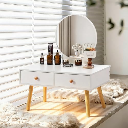 Catálogo de Juegos de tocador - 5 favoritos. 46 VEAKAR Vanity Tocador Pequeño para Ventanales,Tocador de Maquillaje,Vanity con Espejo,Mueble para Maquillaje Minimalista,para Dormitorio,Apartamento(60 * 40 * 76CM)
